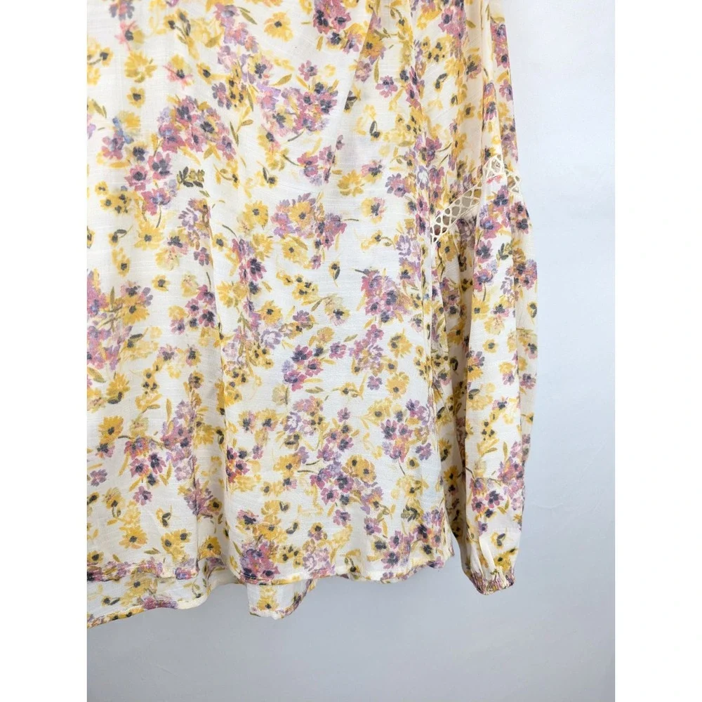 Floral Crochet Lace Balloon Long Sleeve Peasant Top Size M‎ Cottagecore Romantic